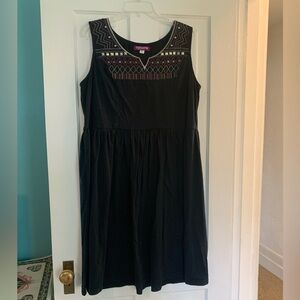 Embroidered Black Midi Dress Cotton